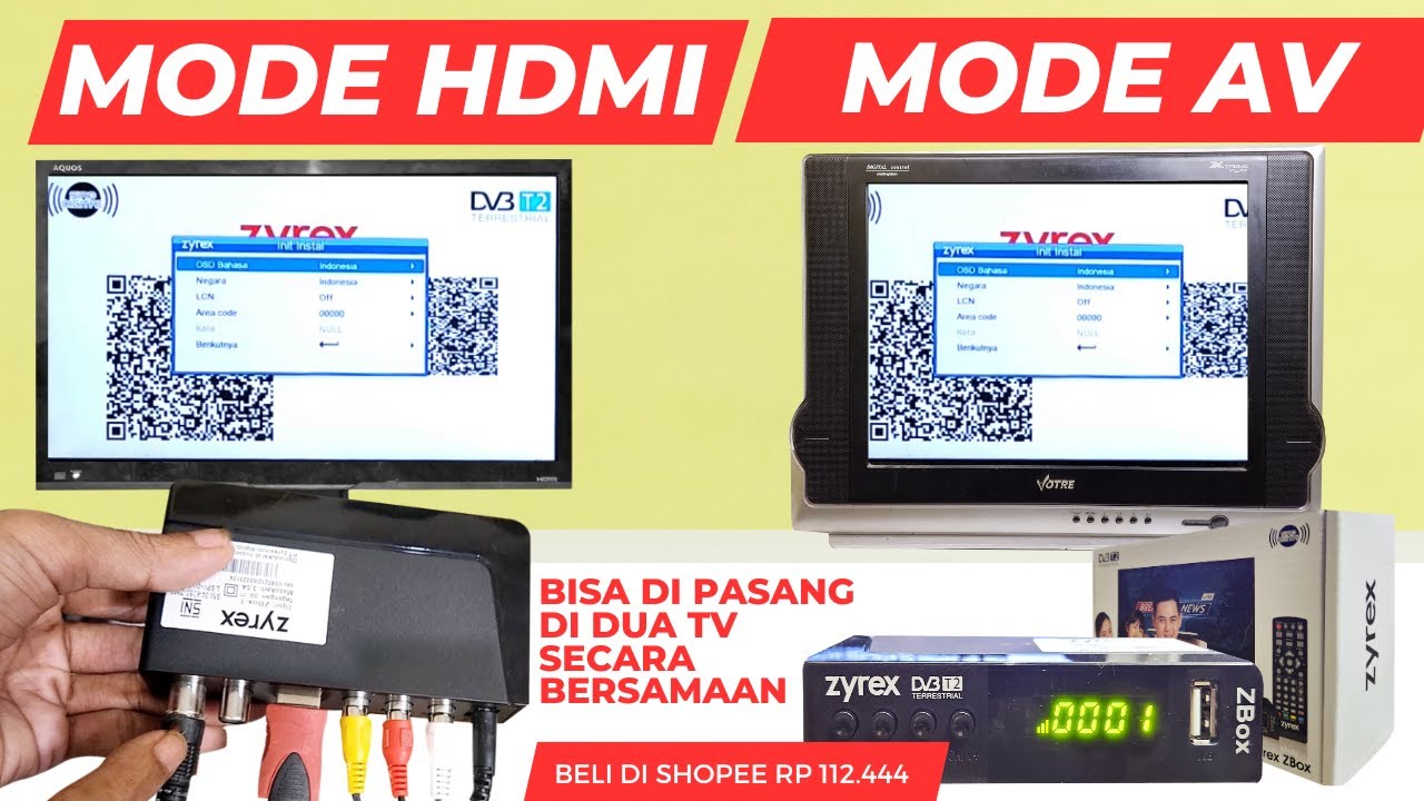 UNBOXING SET TOP BOX ZYREX DVB T2 DAN CARA PASANGNYA DI TV TABUNG DAN LED