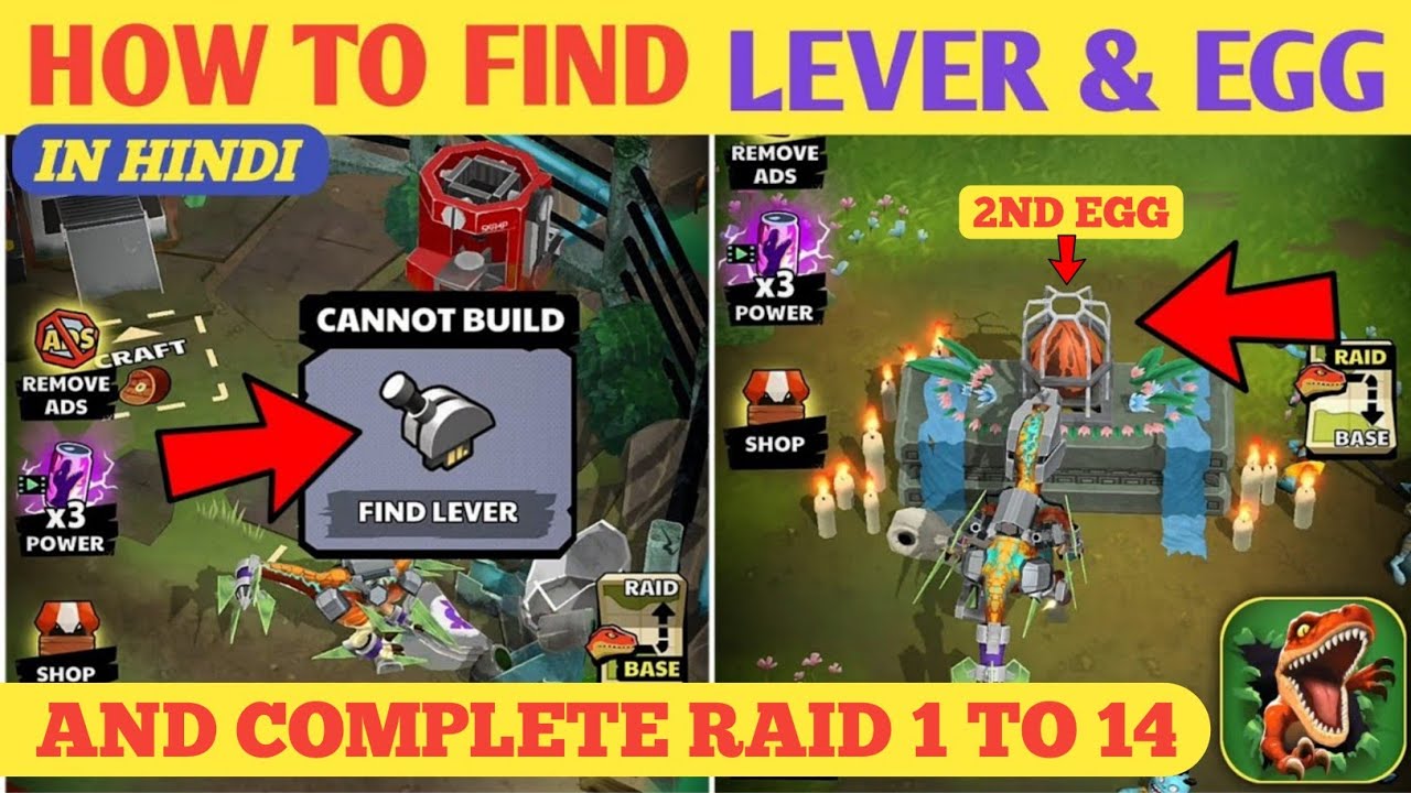 How to find LEVER & 2nd EGG and complete RAID 1 to 14 in [Raptor Evolution] Full Gameplay in HINDI.