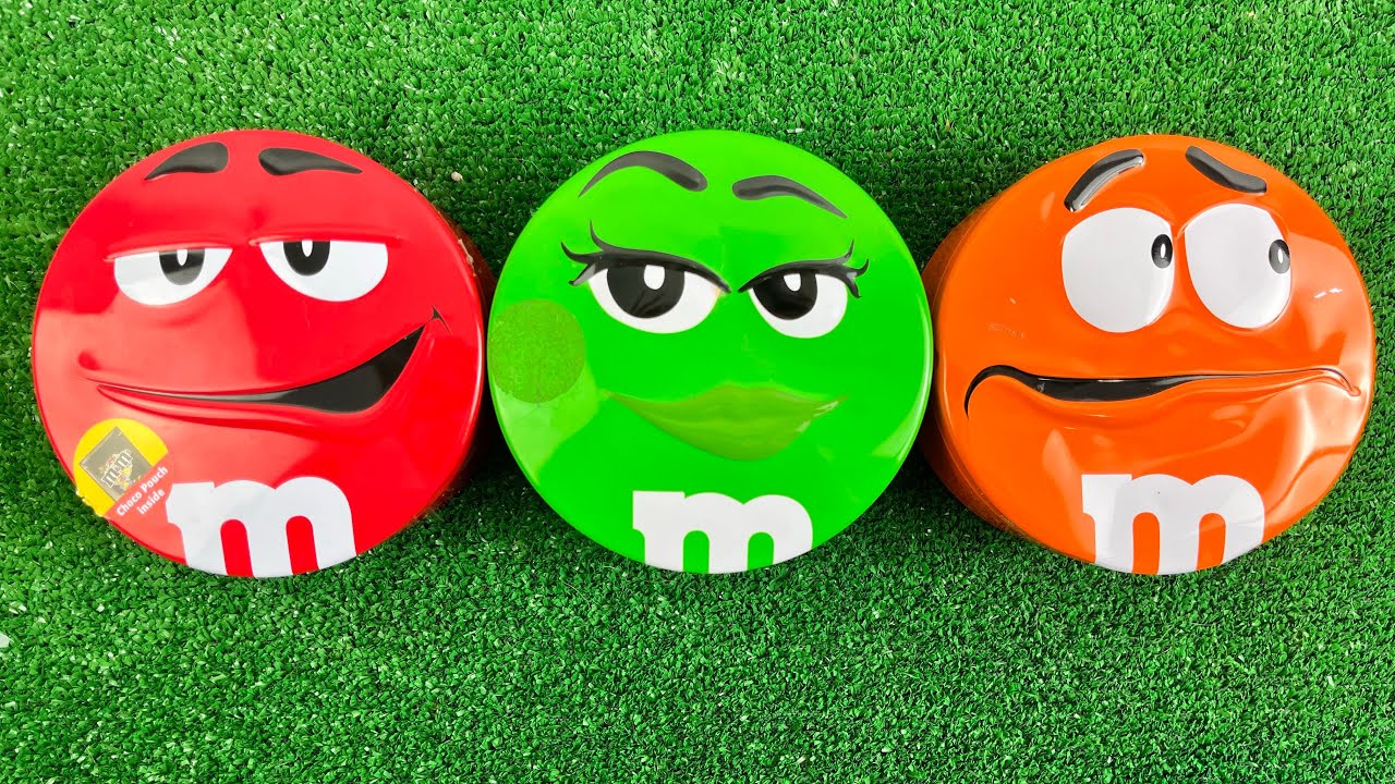 Satisfying with Colorful M&M'S Containers Full of Rainbow Candy Relaxing Unpacking ASMR