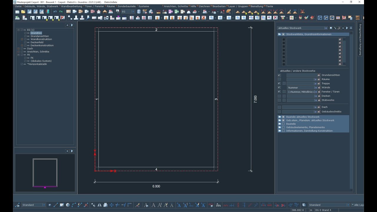 03 Tutorial Carport | Wandeingabe und Dachausmittlung