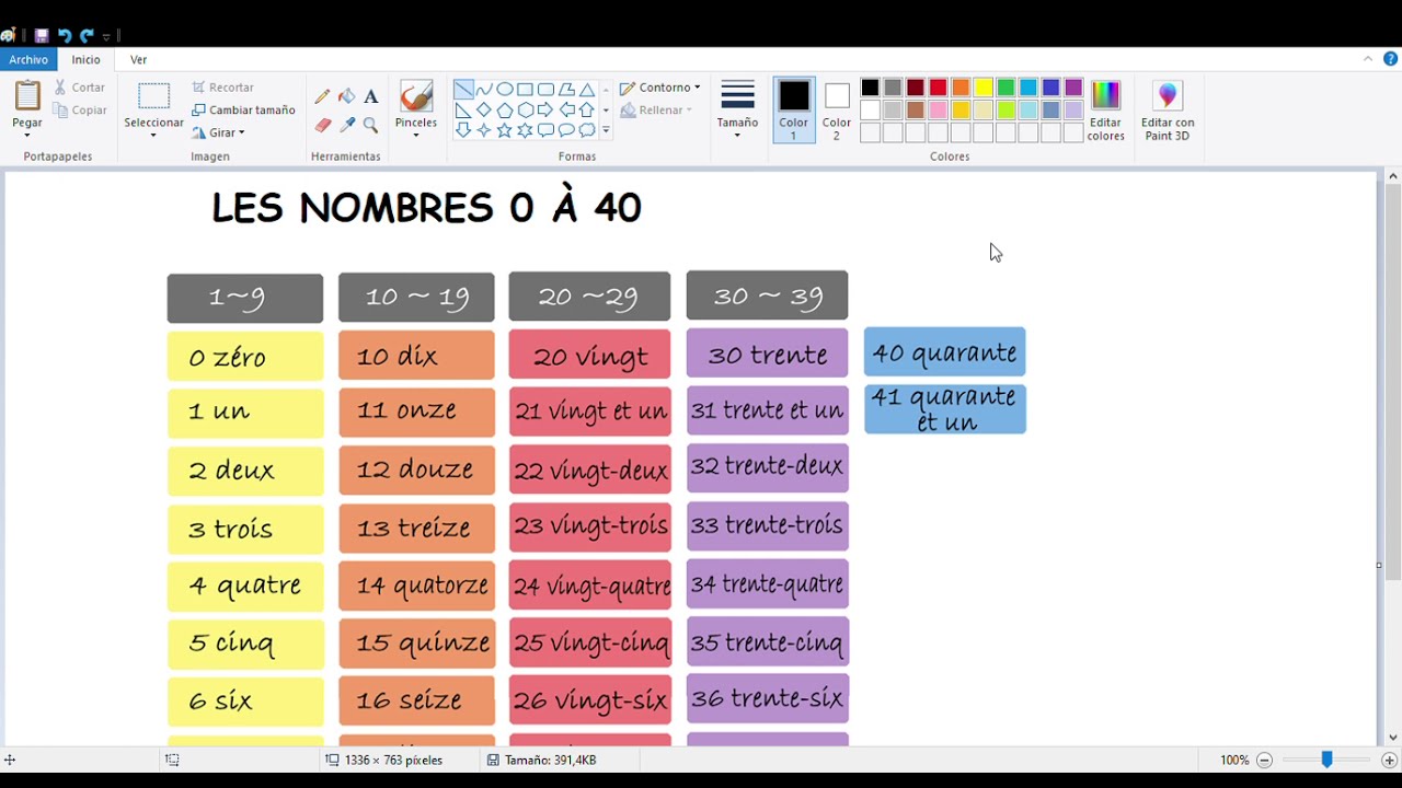 Nombres de 0 à 40 en français. FLE. Francés. Números en francés de 0 a 40.