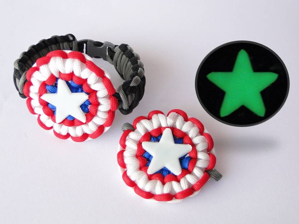 How to Make a Captain America's Shield Inspired Paracord Bracelet-Ring/Glow in the dark Star