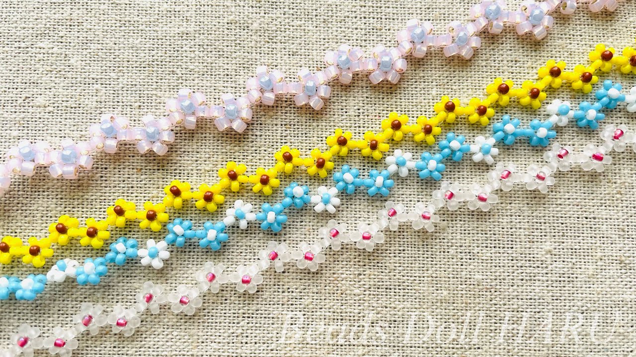 [168] ジグザグデイジーチェーン（小花模様）のブレスレット/beaded bracelet/串珠