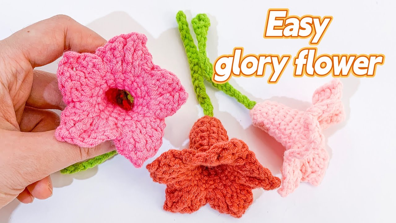Decor Inspiration for Hats & Bags👉Morning Glory Handmade Crochet Trumpet Bell-Shaped Flower Pattern