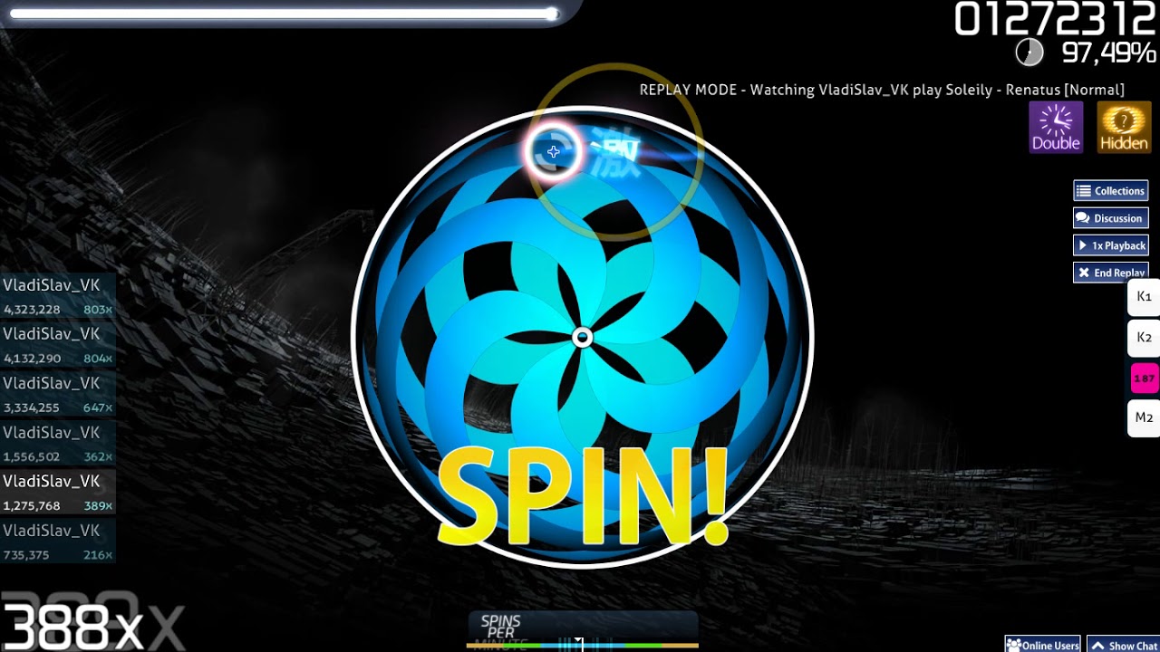 Osu! Renatus (Normal) with mods: Hidden, Double Time