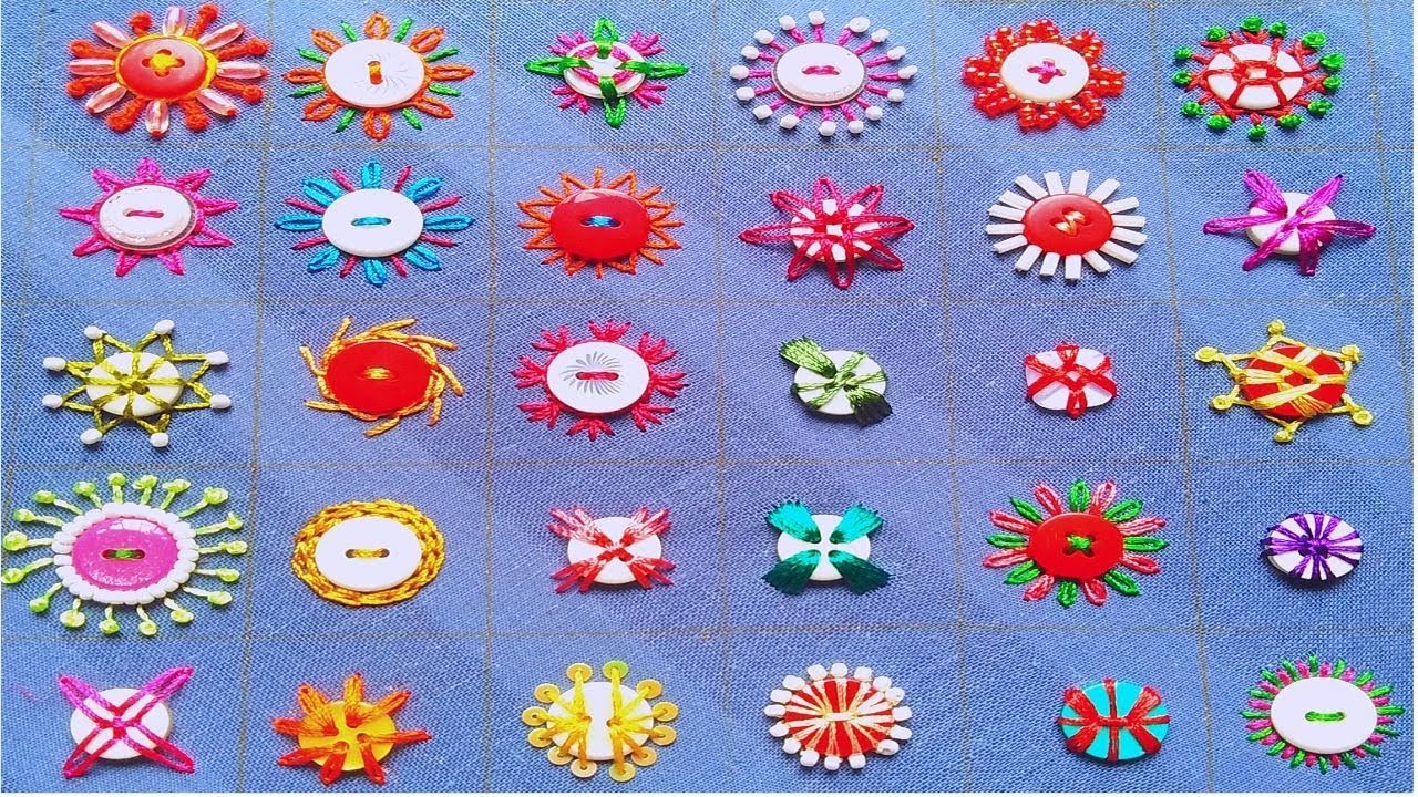 Hand Embroidery Button work,Beaded hand Embroidery with button,Hand Embroidery,बटन कढ़ाई,বুতামের কাজ