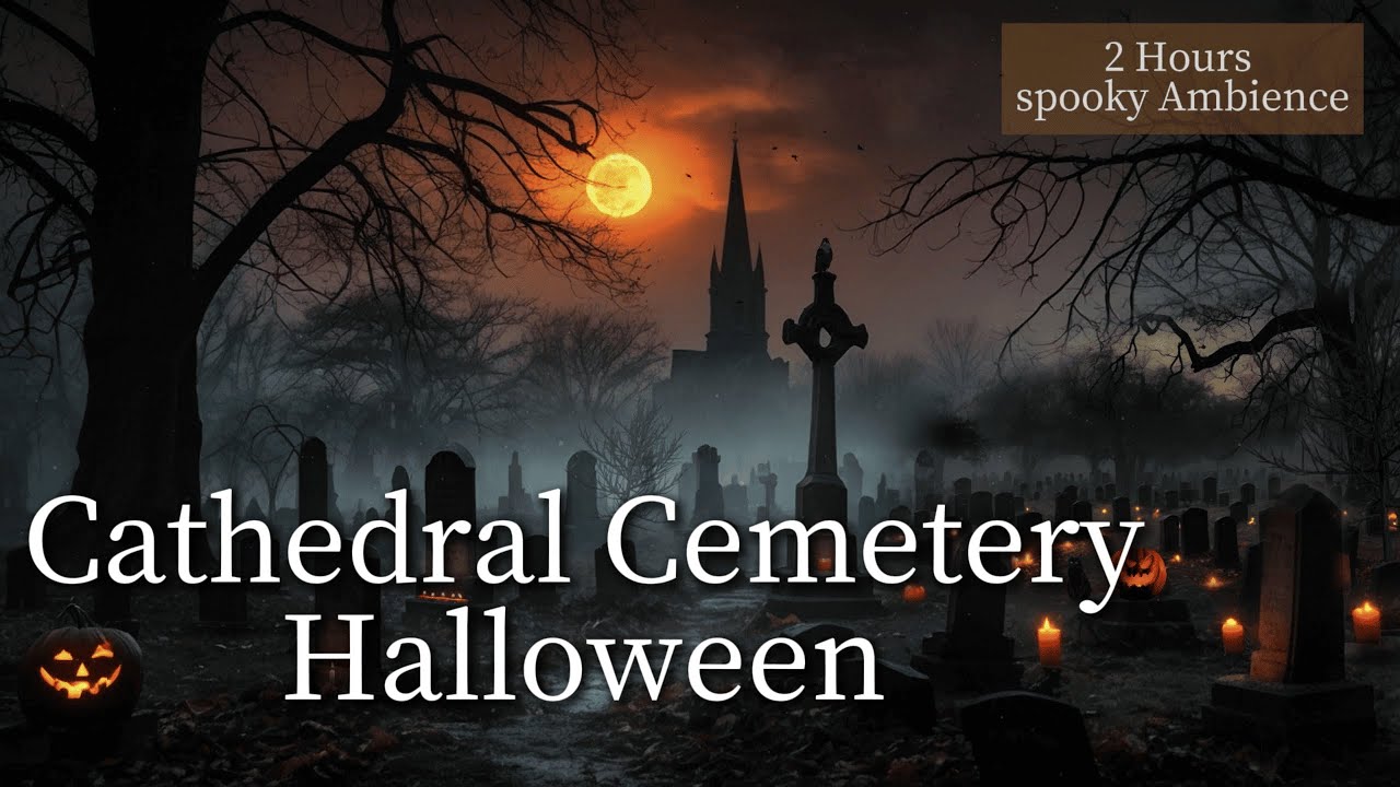 🎃 Haunting Halloween Night at the Cathedral Cemetery ♫ | 2 Hours Spooky Ambience 🕯️