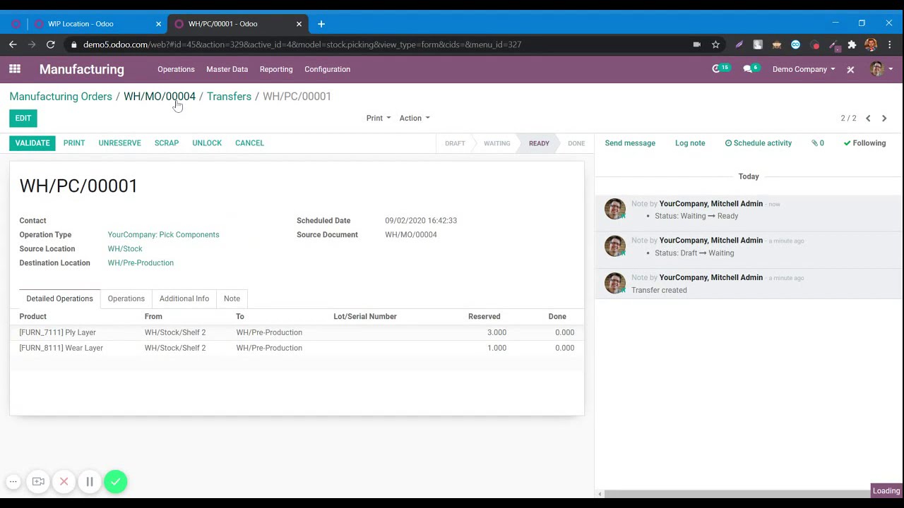 3 Steps Manufacturing Order Route - Odoo v13