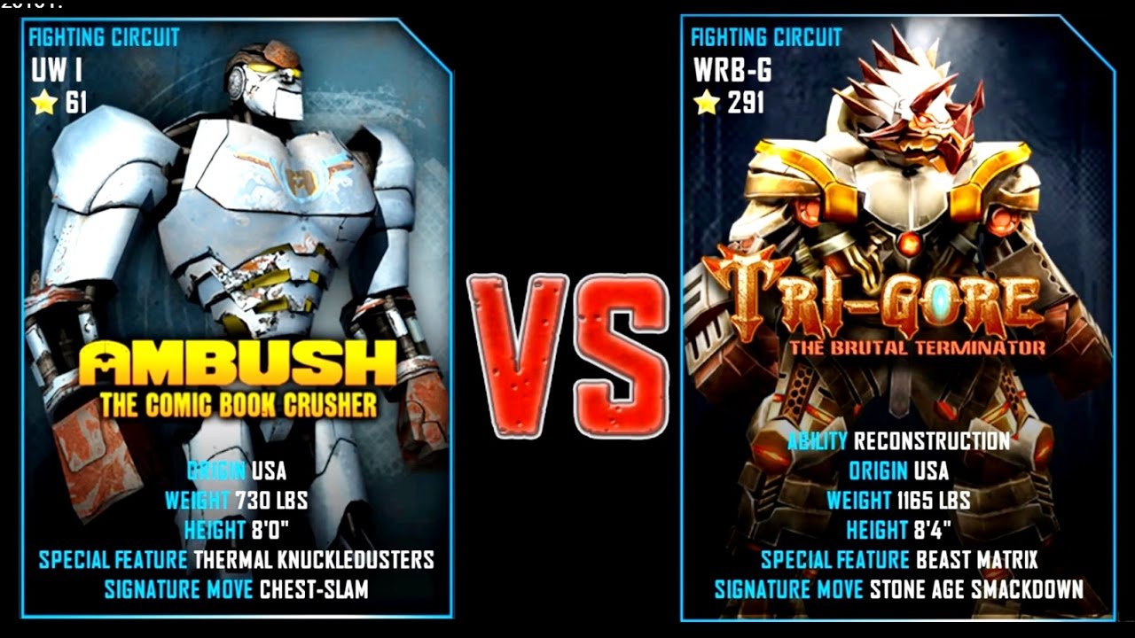 REAL STEEL WRB FINAL Ambush (61) VS TRI GORE (Champion)(291) New Robots UPDATE (Живая сталь)