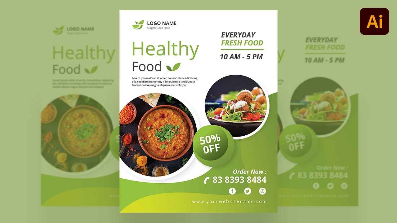 Food Restaurant Poster Design in Adobe Illustrator
