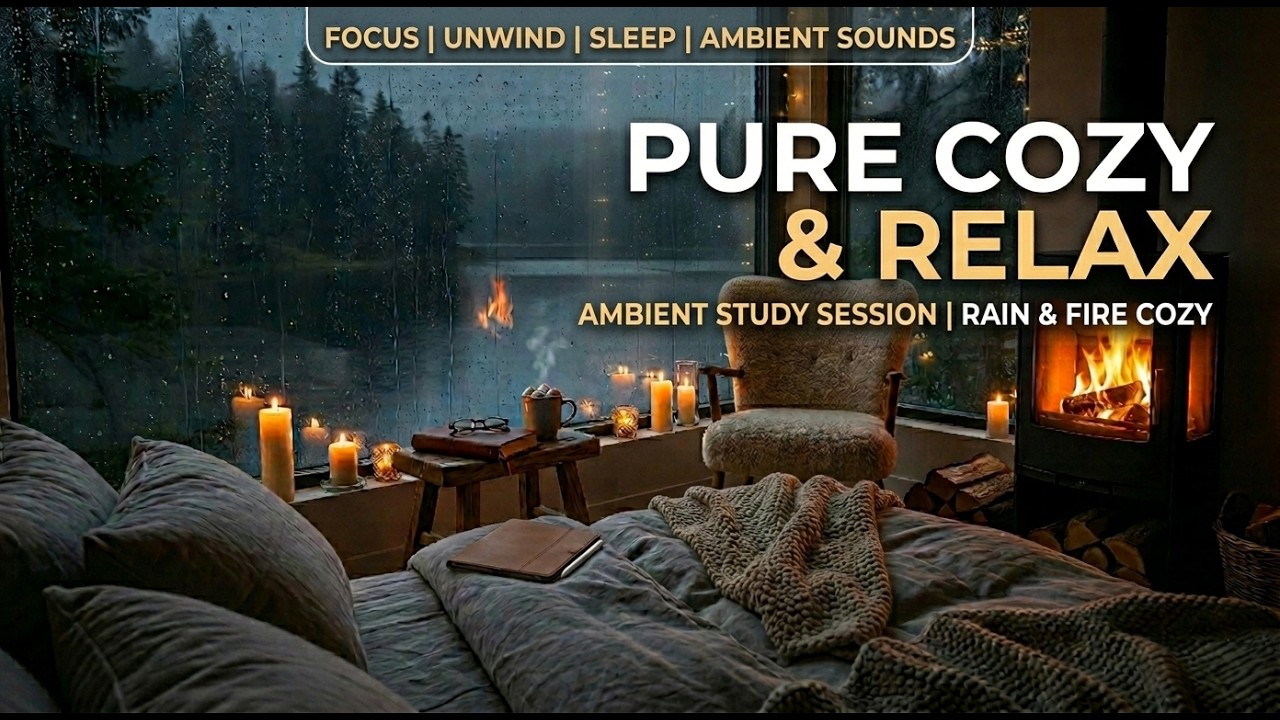 Ultimate Cozy Ambience 🌧️ Rain at Night, Fireplace & Warm Candles | Relax, Study, Sleep