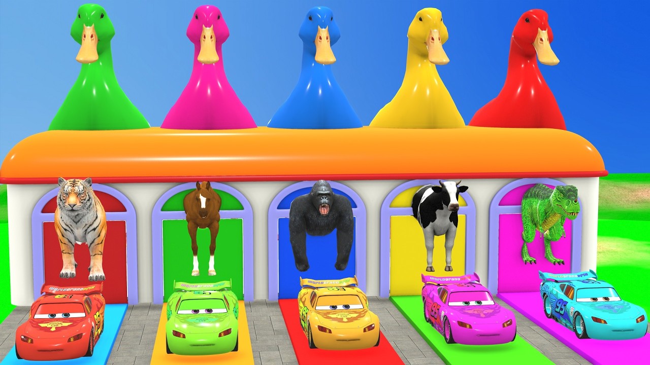 Long Slide Game with Cow Elephant Gorilla Hippopotamus Tiger 3d Animal Game Funny 3d Animals