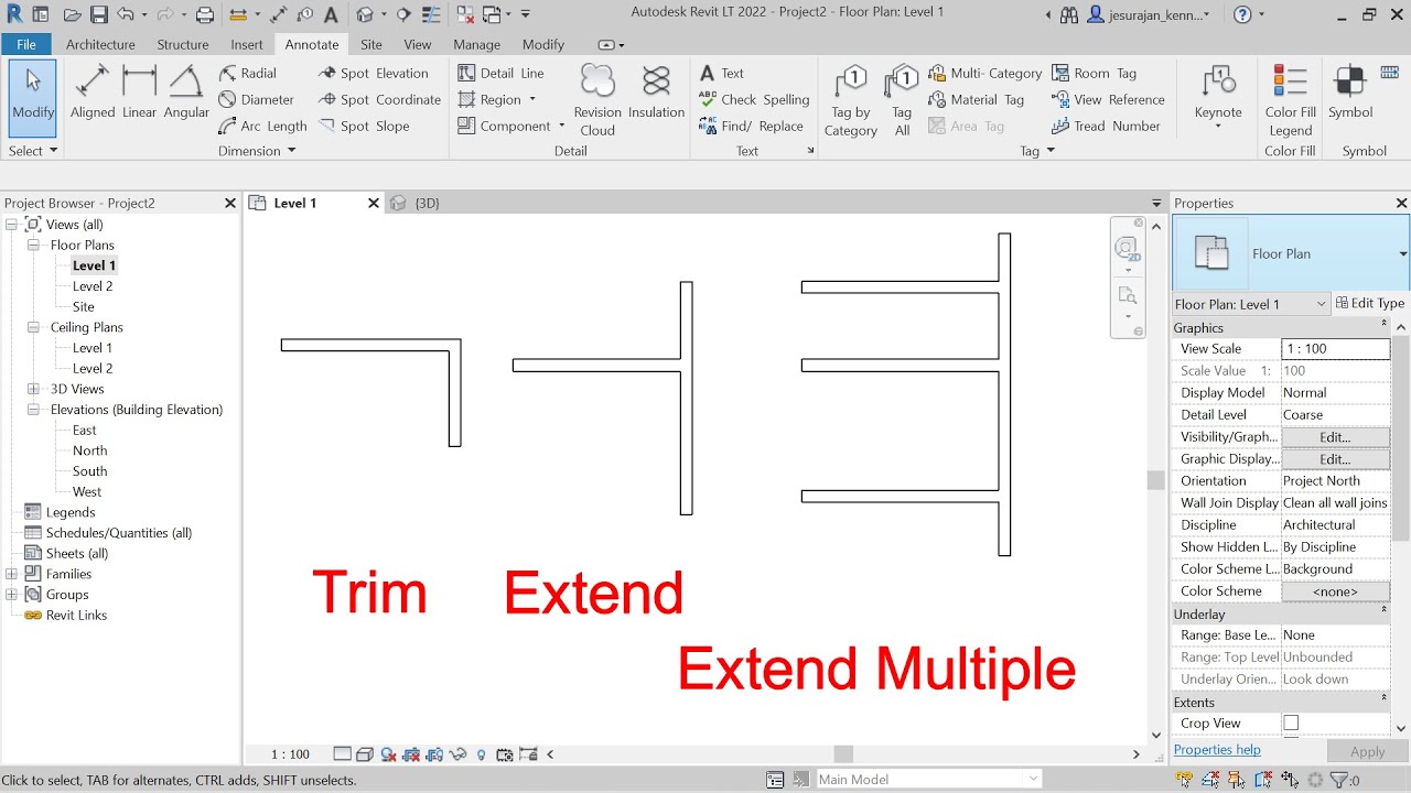 Trim / Extend in Revit