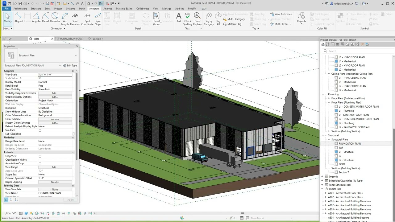 Revit 2026 Foundation and Embedment plan for precast wall panels