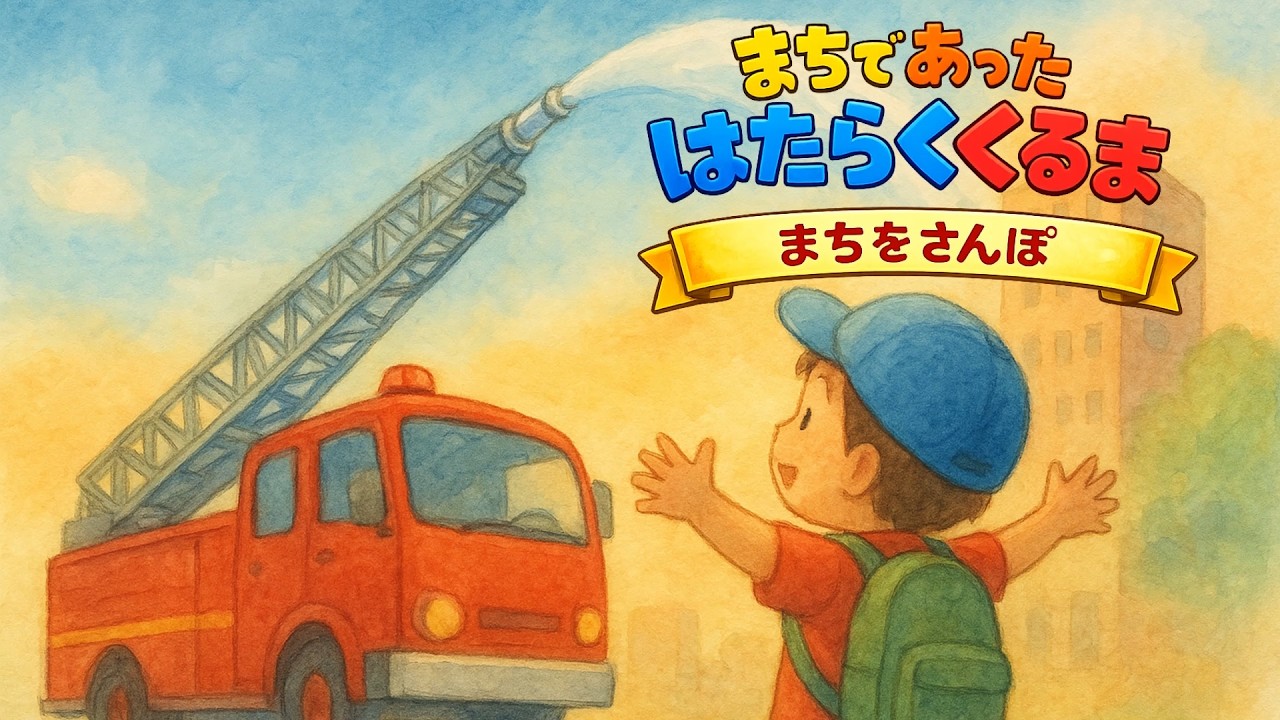 【たぬきの絵本】まちであった はたらくくるま 