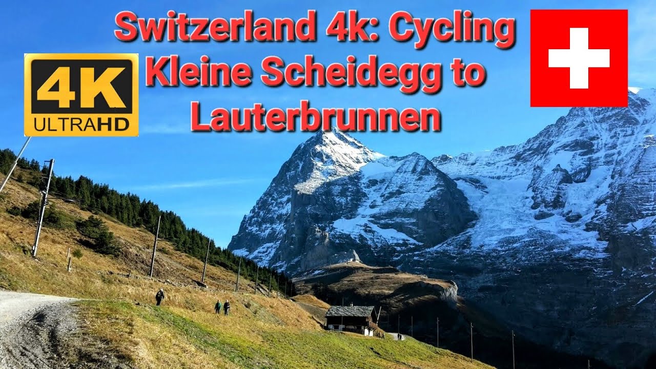 Switzerland 4K: Scenic Cycling route from Kleine Scheidegg to Lauterbrunnen valley. (Relaxing music)