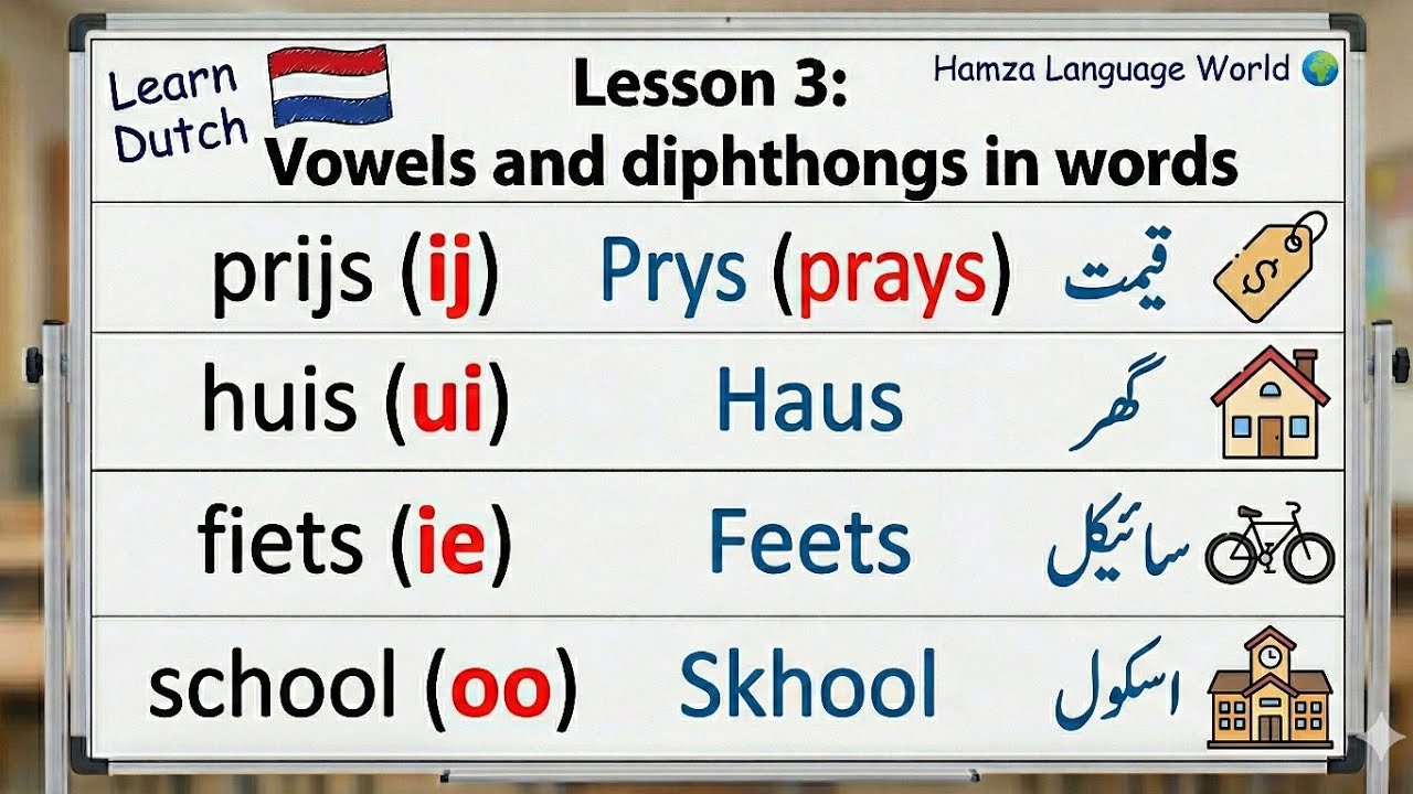 Learn Dutch in Urdu | Lesson 3: Vowels and diphthongs in words| Hamza Language World 