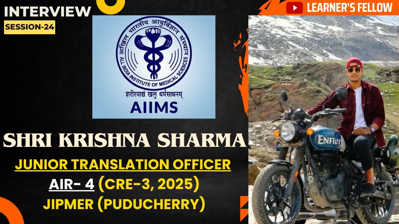 SHRI KRISHNA SHARMA//AIR- 4// JUNIOR TRANSLATION OFFICER/ JIPMER/AIIMS CRE- 3, 2025/ #aiims #jipmer