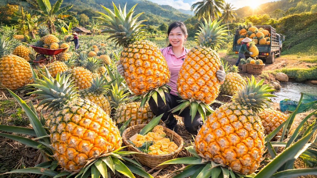 TIMELAPSE -- Pineapple Harvesting Process: 100Kg+ Rare Giant Pineapples to Sell | Coutryside Life