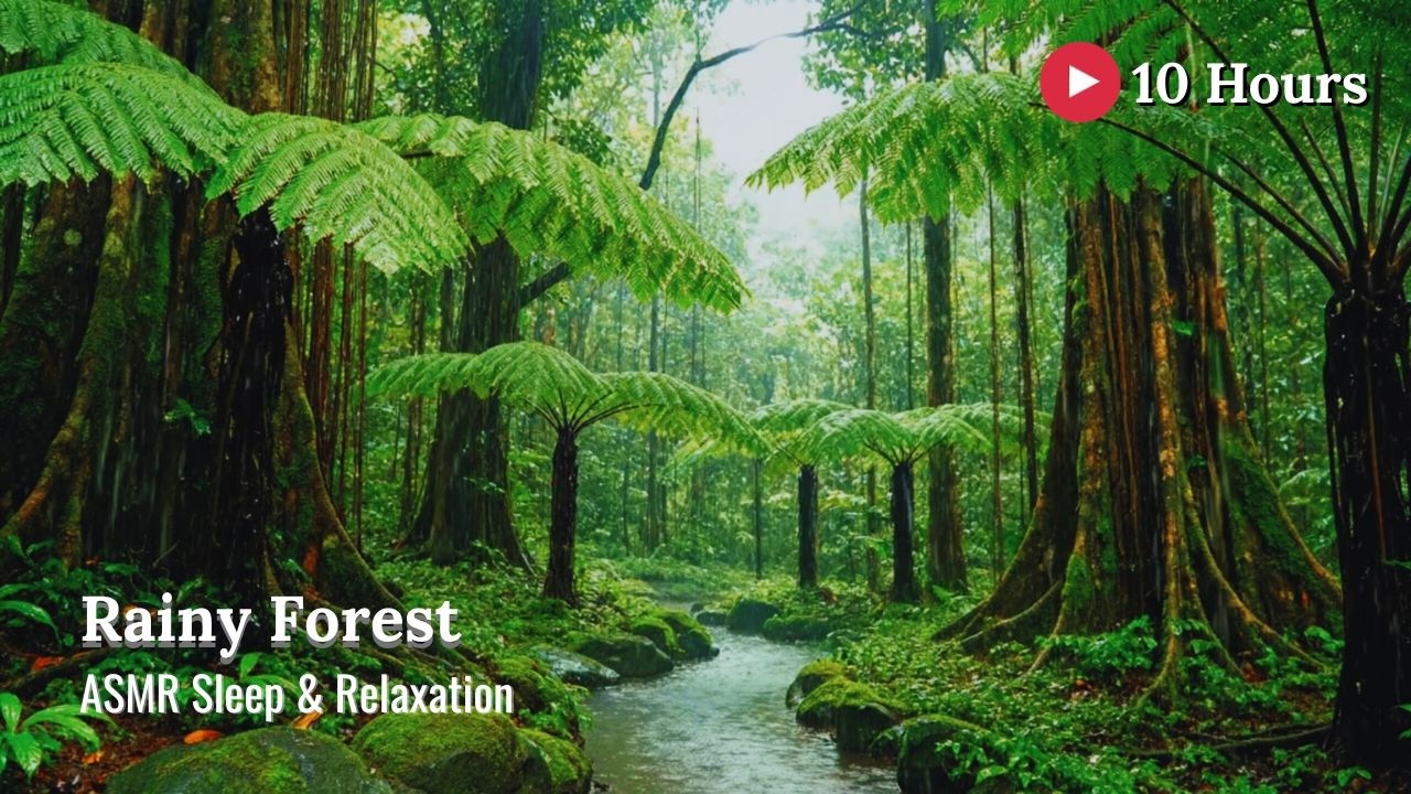 Tropical Jungle Rain Sounds | Relaxing Rain & Gentle River Stream for Deep Sleep | 10 Hours