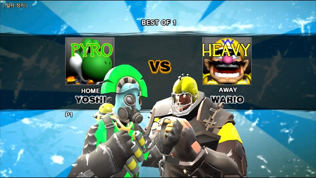 TF2 Mario Strikers Charged: Yoshi (Pyro) vs Wario (Heavy)