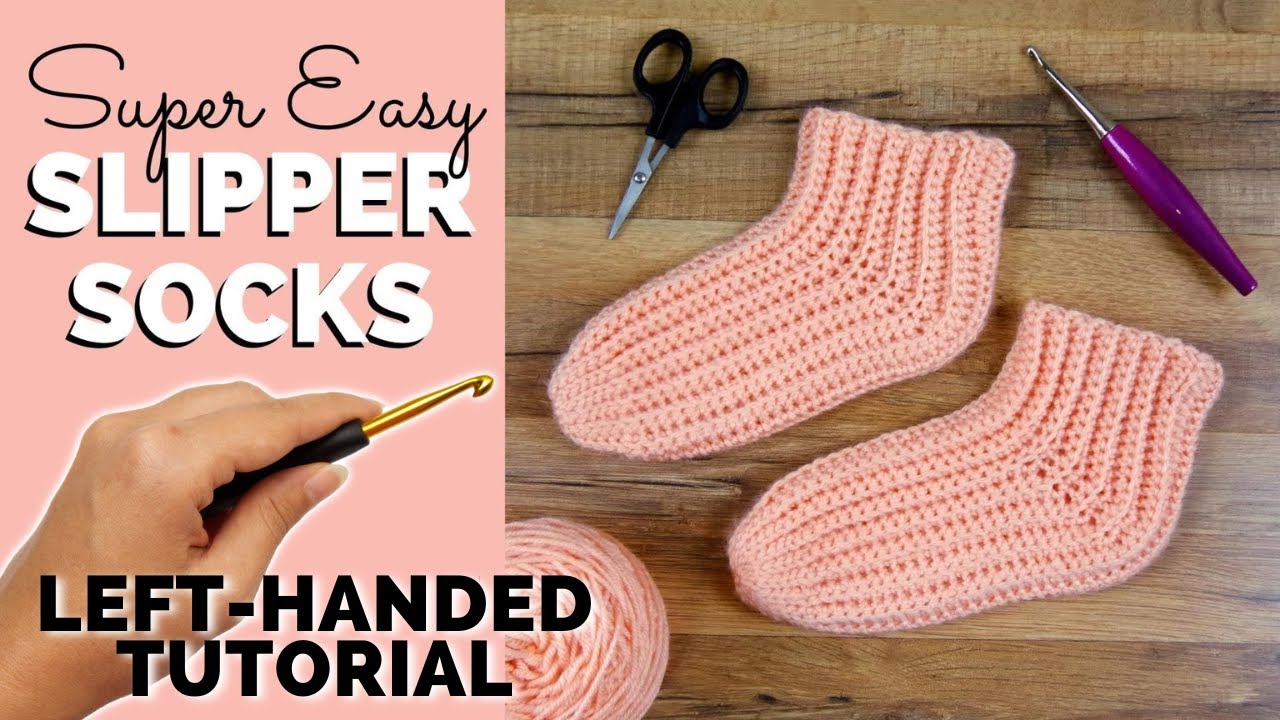 LEFT-HANDED TUTORIAL: Super Easy Slipper Socks - FREE Crochet Pattern for Beginners | Yay For Yarn