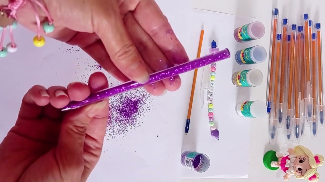 Técnicas para fazer caneta Customizada com glitter e cola transparente sem estourar a caneta