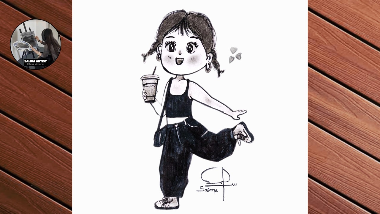 Cute Girl Drawing with Coffee Cup | Easy Pencil Sketch