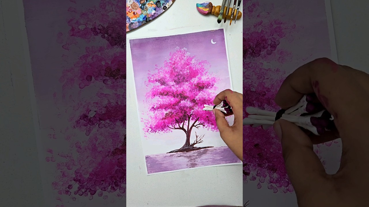 Painting with Cotton Swabs 😱💗 Easy painting techniques #shorts #art