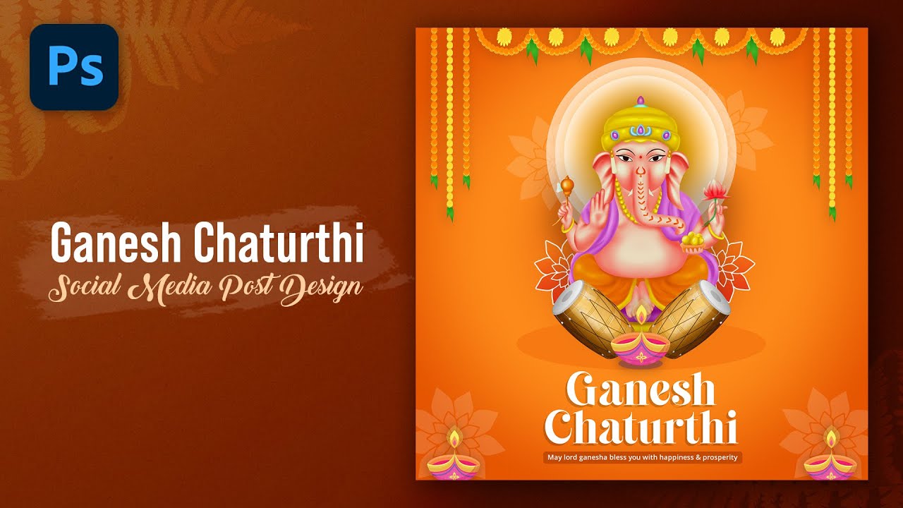 Ganesh Chaturthi Post Design for Social Media | Ganesh Chaturthi Poster Design in Photoshop