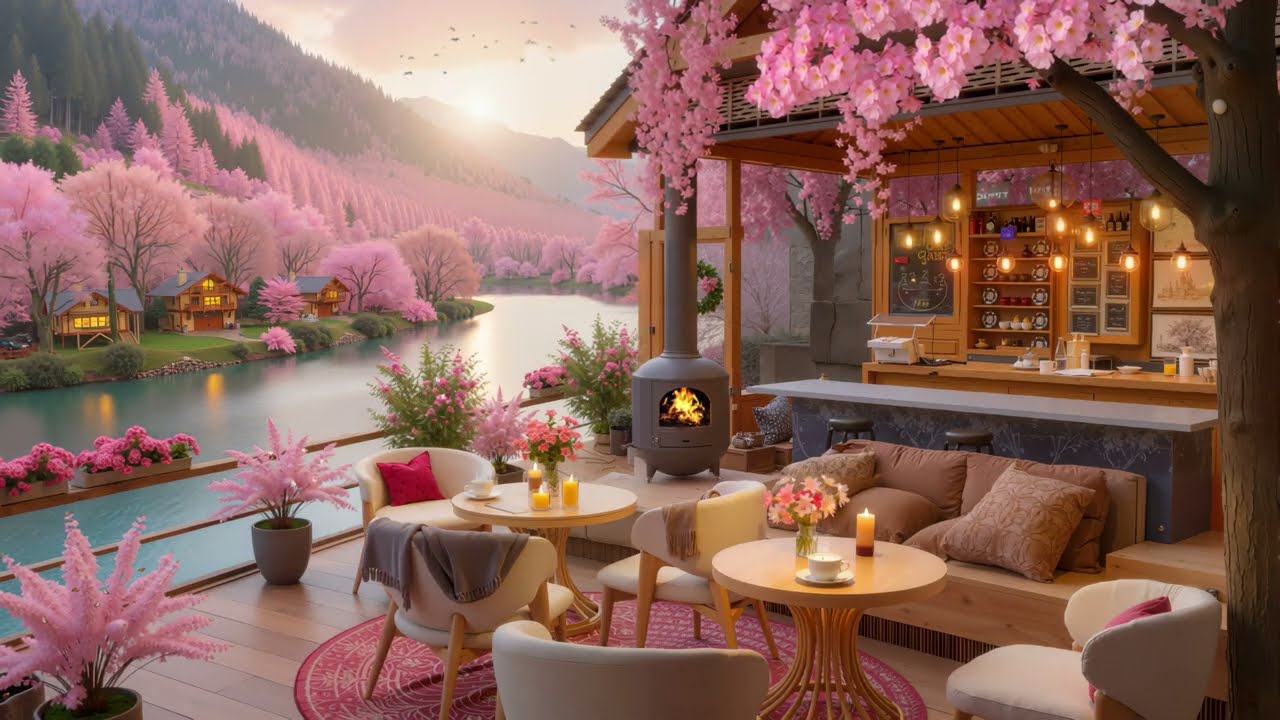 Positive Morning Spring Day 🌸 Smooth Jazz Music At Cozy Coffee Shop Ambience For Study, Work