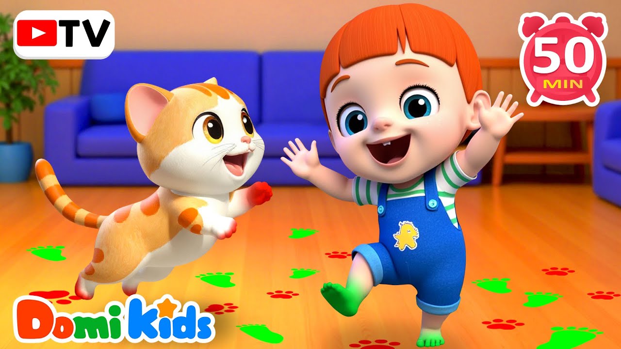 Whose Colorful Footprints? 🐾 | Fun Play with Little Cat | Kids Songs, Nursery Rhymes - Domi Kids