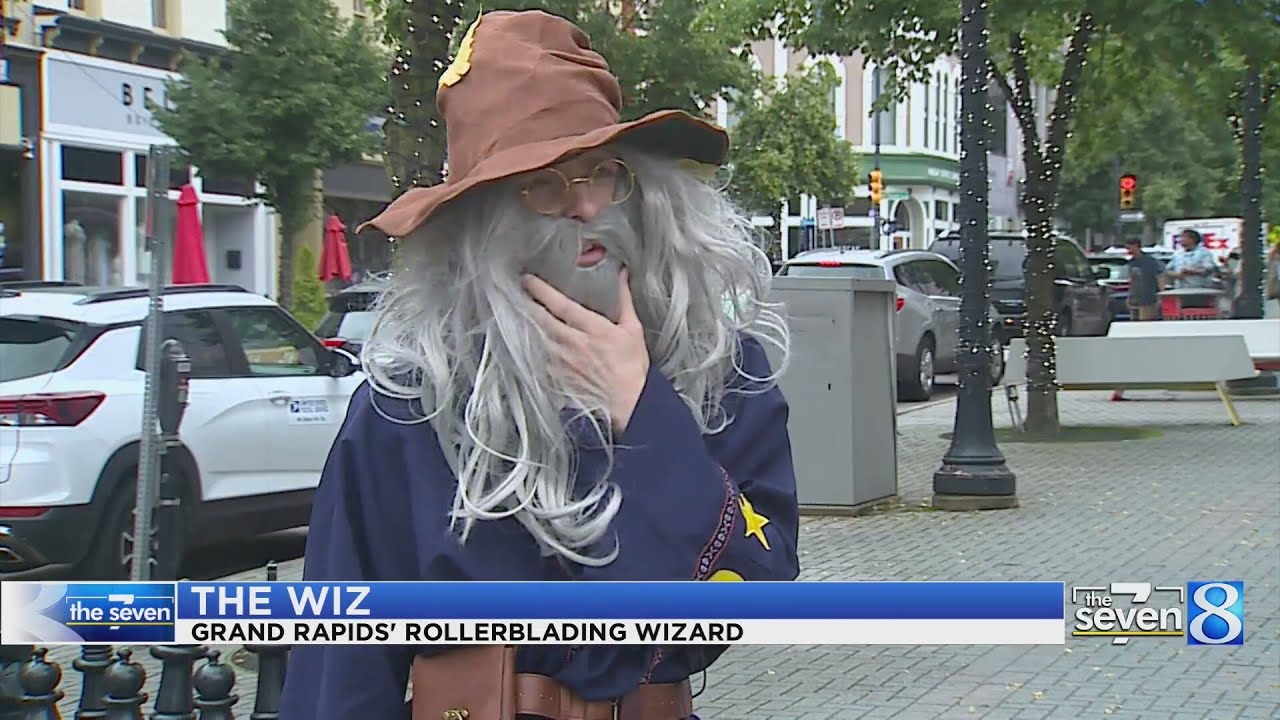 Rollerblading wizard charms downtown Grand Rapids