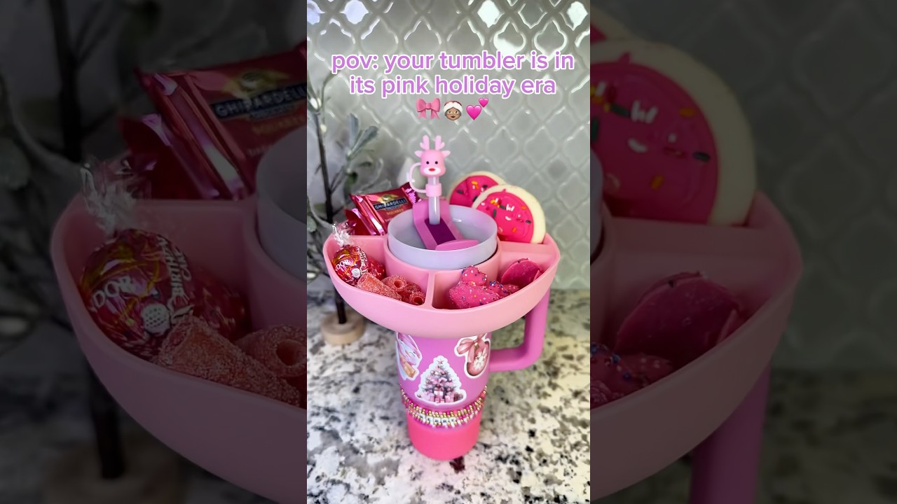 this pink Stanley tumbler is holiday ready #stanleycup #asmr #asmrsound #satisfying #satisfyingvideo