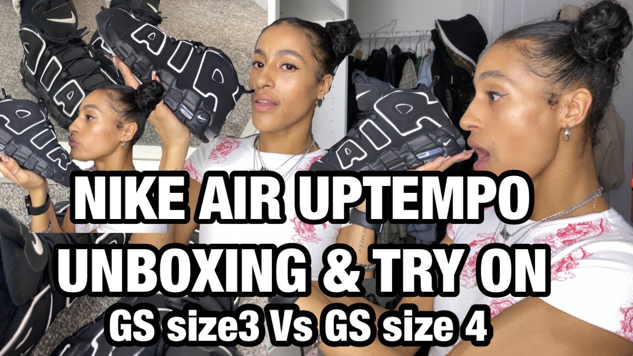 AIR UPTEMPO GS UNBOXING | Try on feet | Size 3 Vs 4  | SHANICEIVYBURTON