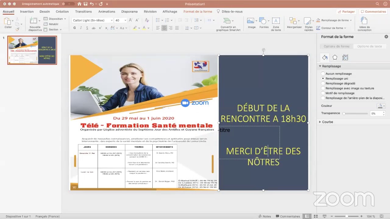 R&eacute;union Zoom de la Formation Sant&eacute; Mentale de l'UAGF
