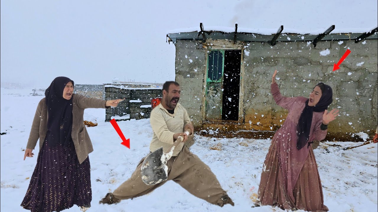 Snow rage: Wife's tension in the winter snowstorm and husband's worry. ❄️ ☃️ 