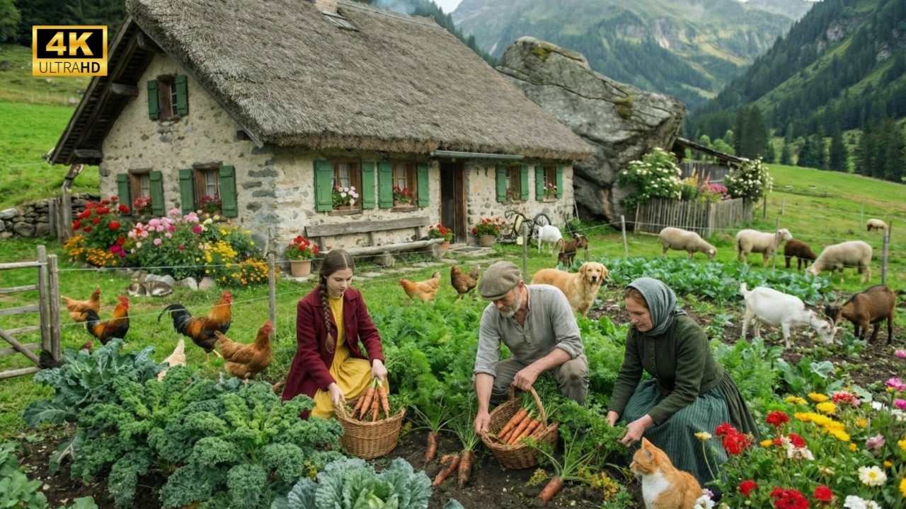 A Peaceful Life In The Countryside - Harvesting Vegetables In An Old Scandinavian Village Farm Fresh