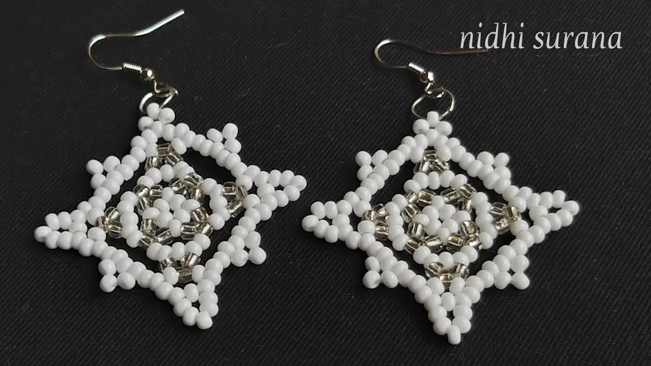 💟 Beautiful Earrings with White Seed bead || DIY Beaded Earrings (0187)