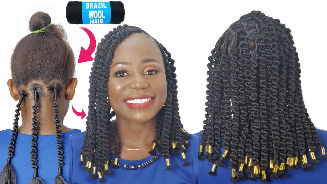 African Threading Curly Hairstyle Using Yarn | Brazilian Wool and Wool Hair