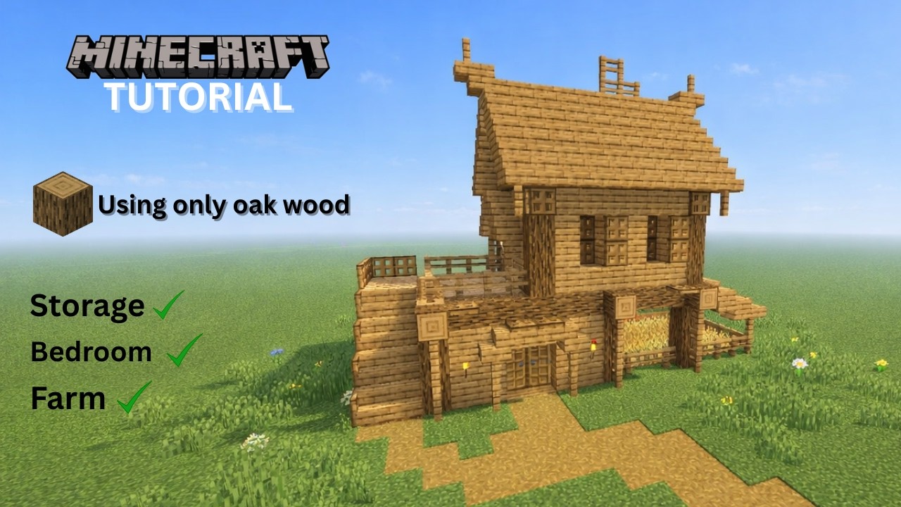 Beginner Minecraft House Using Only Oak Wood