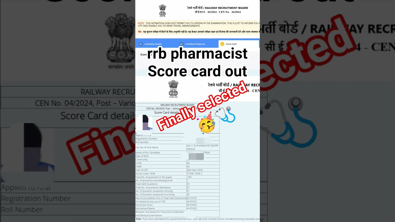 rrb pharmacist score card. rrb pharmacist result. rrb paramedical result. aiims cre 2025 .