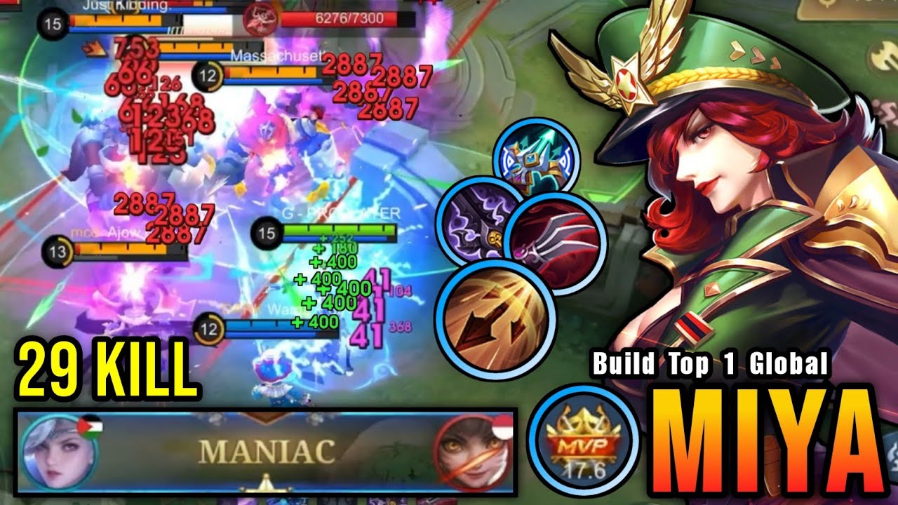 29 Kills + MANIAC!! Super Fast Attack Speed Miya Insane LifeSteal - Build Top 1 Global Miya ~ MLBB