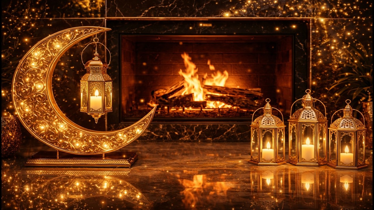 Ramadan Kareem 🌙 رمضان كريم 2026 | Luxury Fireplace TV Art | Peaceful Islamic Ambience Calm Mood ✨