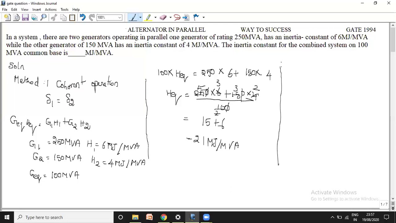 Parallel operation of alternator - Swing Equation of two machine system - GATE 1994 EEE