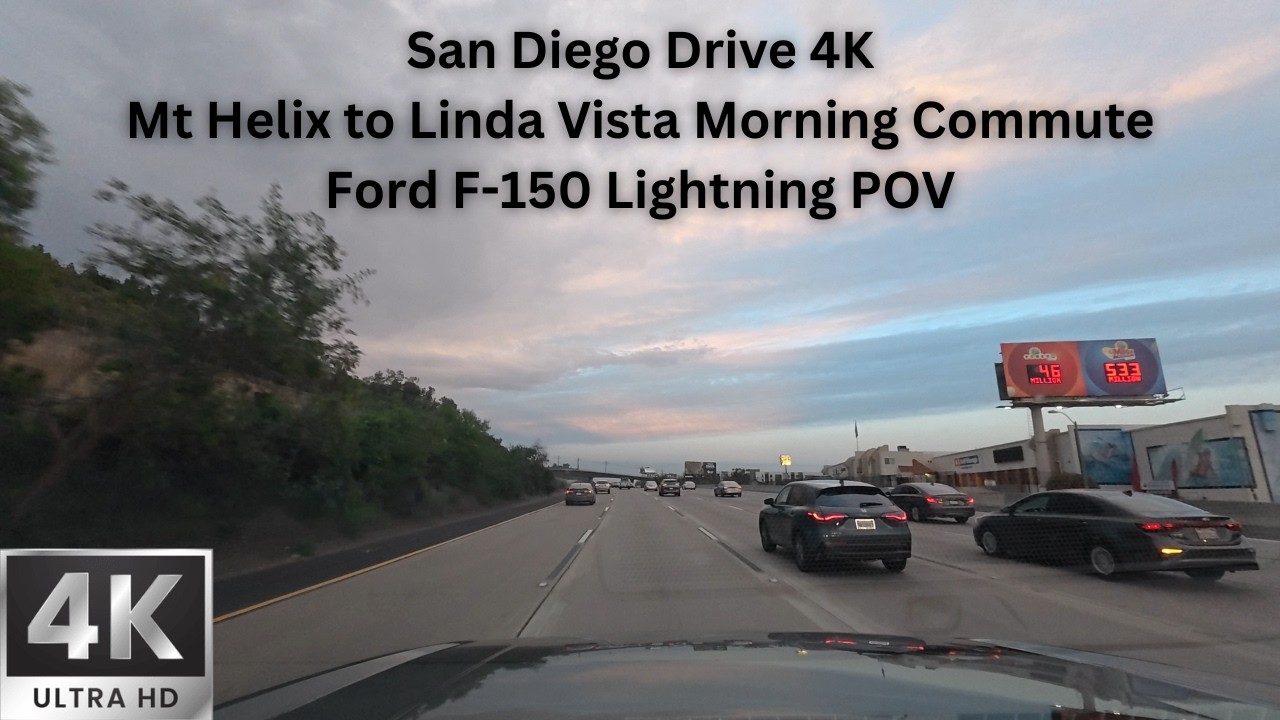 San Diego Morning Commute 4K | Mt Helix to Linda Vista | Ford F-150 Lightning POV