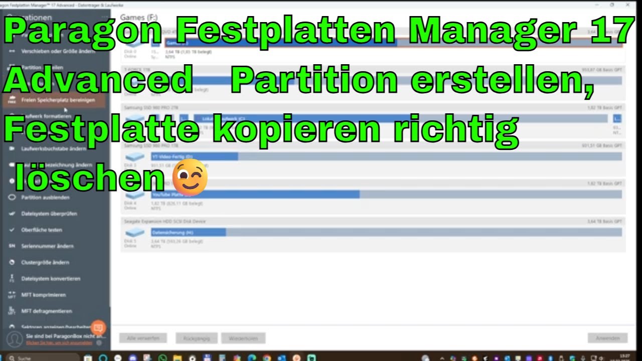 Paragon Festplatten Manager 17 Advanced   Partition erstellen, Festplatte kopieren richtig löschen😉