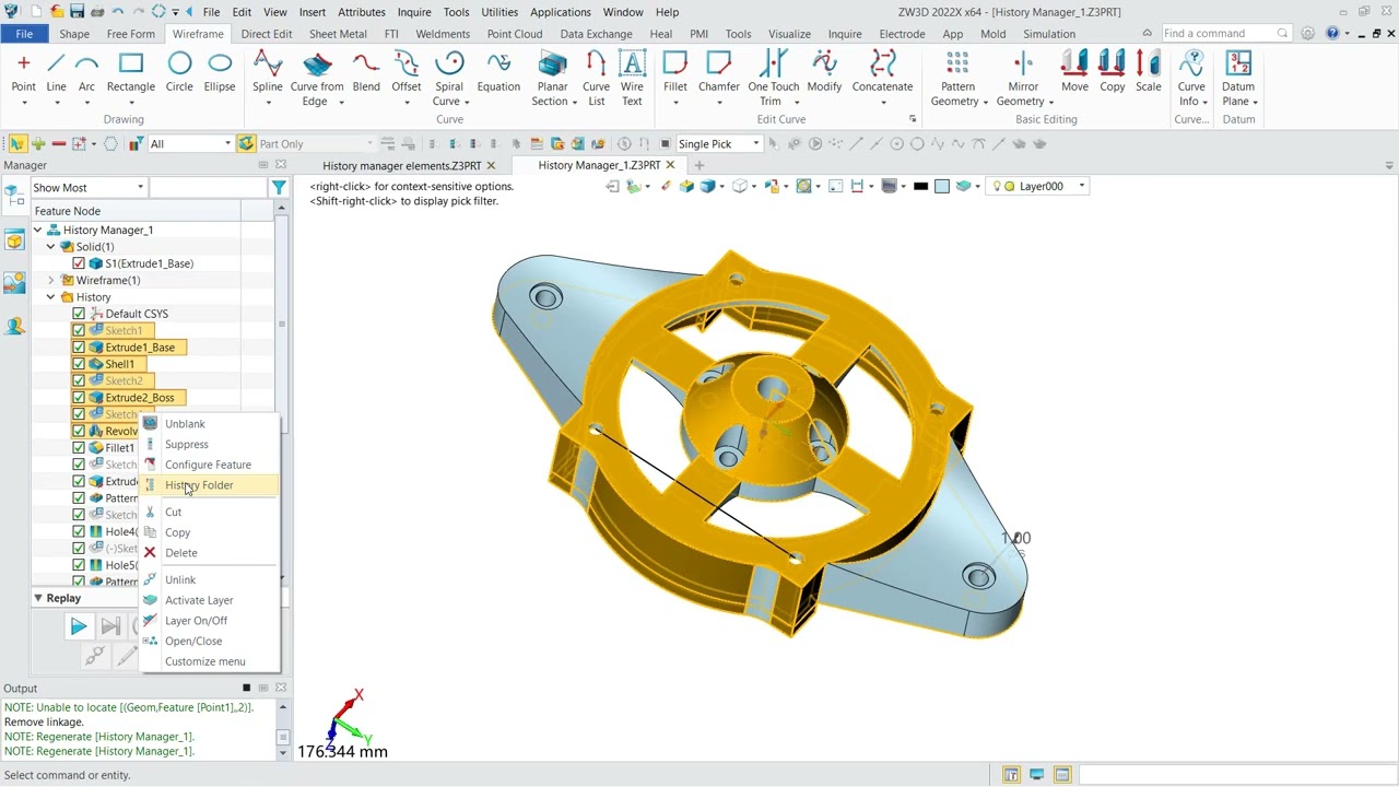 Lesson 3   Solid Modeling   Part 5 History Manager   ZW3D Tutorials   CAD Module
