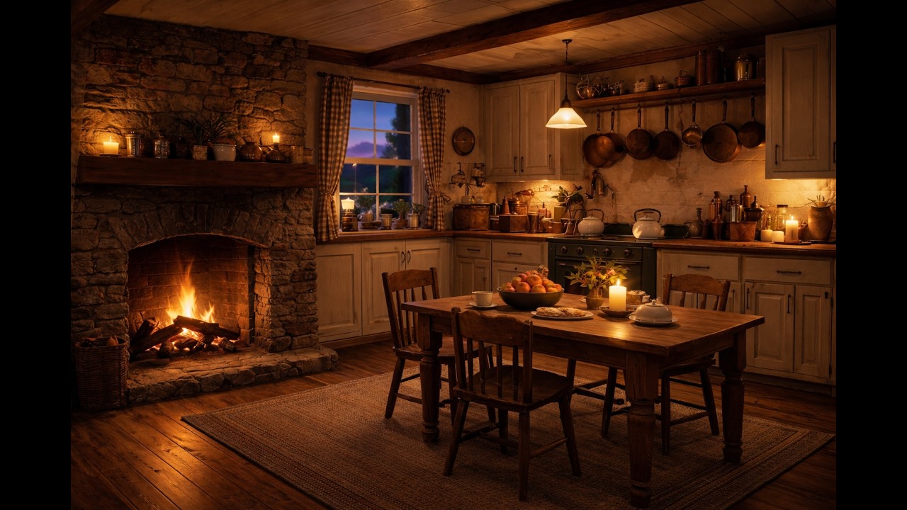 Cosy Ambient Cottage Kitchen Fireplace