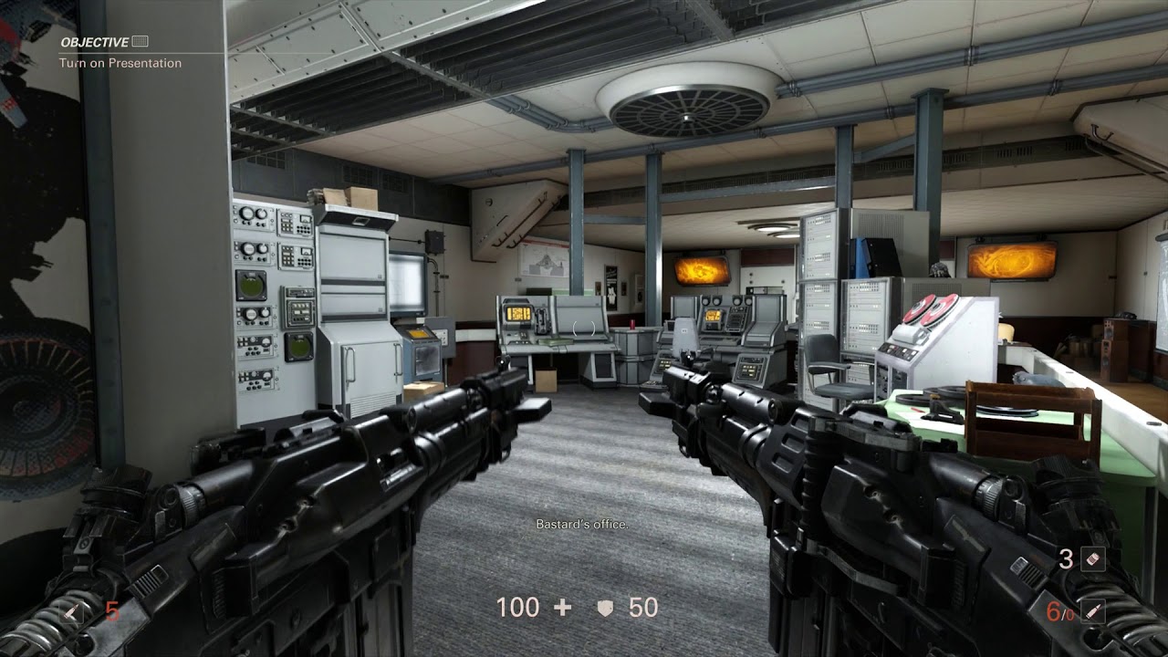 Wolfenstein ll: Gunslinger Joe - Showdown: Gold Location, Turn on Projector, Search Metze Office